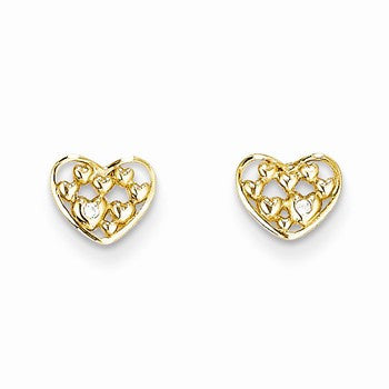 14k Yellow Gold CZ Heart Post Earrings