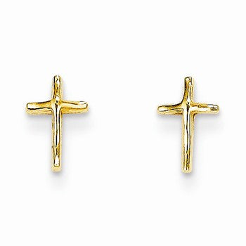 14k Yellow Gold Polished Cross Post Earrings