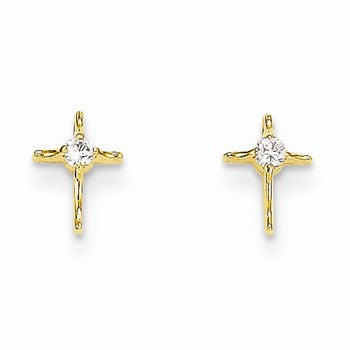 14k Yellow Gold Small Cross w/ CZ Post Earrings