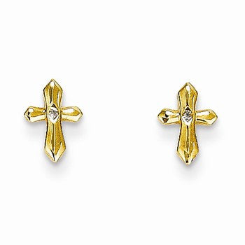 14k Yellow Gold CZ Cross Post Earrings