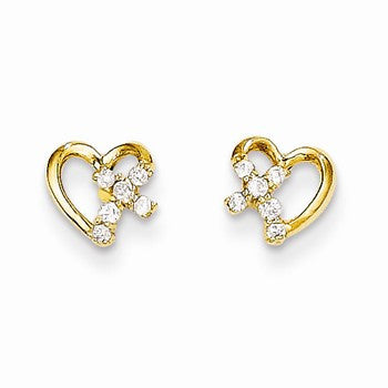 14k Yellow Gold CZ Heart Post Earrings