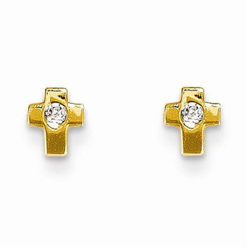 14k Yellow Gold CZ Cross Post Earrings
