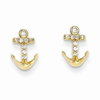 14k Yellow Gold CZ Anchor Post Earrings