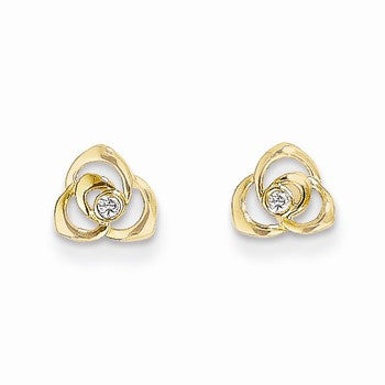 14k Yellow Gold CZ Flower Baby Post Earrings