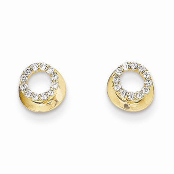 14k Yellow Gold CZ Circle Post Earrings
