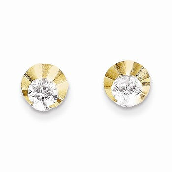 14k Yellow Gold CZ Circle Post Earrings