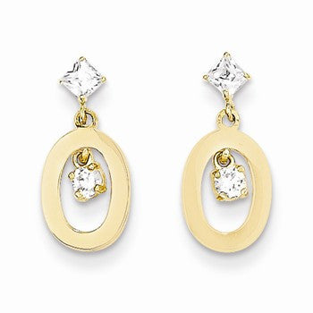 14k Yellow Gold CZ Oval Dangle Post Earrings