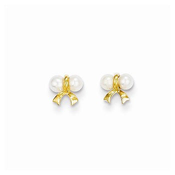 14k Yellow Gold Freshwater Cultured Pearl Bow Post Earrings