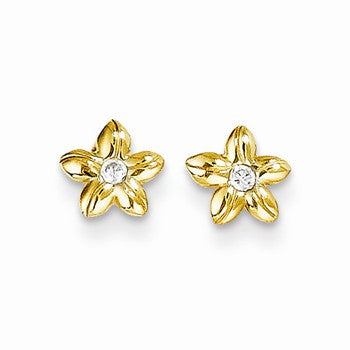 14k Yellow Gold CZ Flower Post Earrings