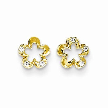 14k Yellow Gold CZ Flower Post Earrings