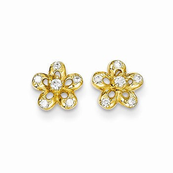 14k Yellow Gold CZ Flower Post Earrings