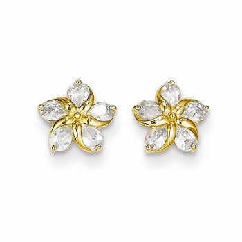 14k Yellow Gold CZ Flower Post Earrings