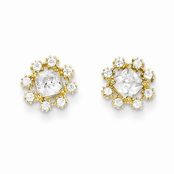 14k Yellow Gold CZ Flower Post Earrings