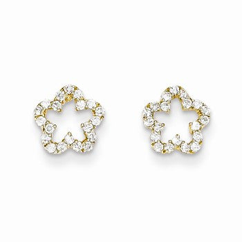 14k Yellow Gold CZ Flower Post Earrings