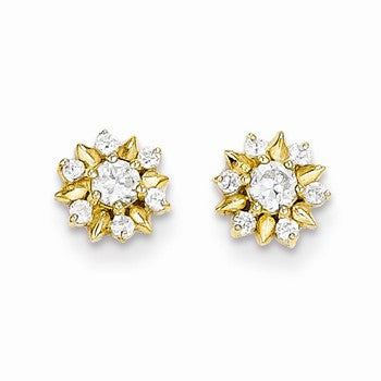 14k Yellow Gold CZ Flower Post Earrings