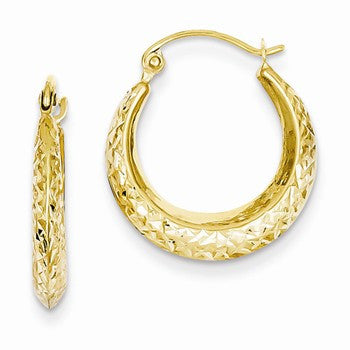 14k Yellow Gold Textured Hollow Hoop Earrings
