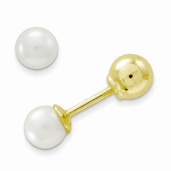 14k Yellow Gold Reversible Cultured Pearl Gold Bead Earrings