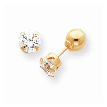 14k Yellow Gold Polished Reversible CZ 6mm Ball Earrings