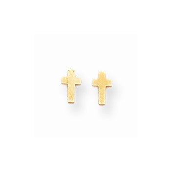 14k Yellow Gold Polished Tiny Cross Screwback Earrings