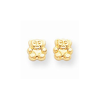 14k Yellow Gold Polished Teddy Bear Screwback Earrings