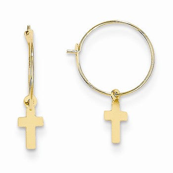 14k Yellow Gold Endless Hoop w/Small Cross Earrings