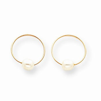14k Yellow Gold Endless Hoop with Cultured Pearl Earrings