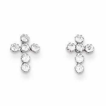 14k White Gold CZ Cross Post Earrings
