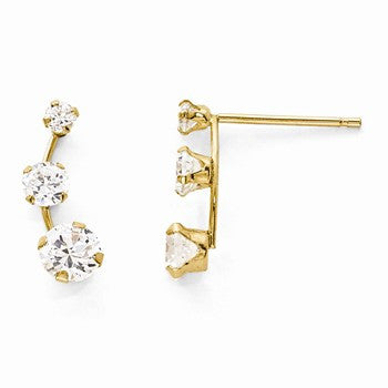 14k Yellow Gold Curved 3-Stone CZ Post Earrings