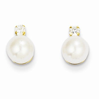 14k Yellow Gold Cultured Pearl CZ Earrings