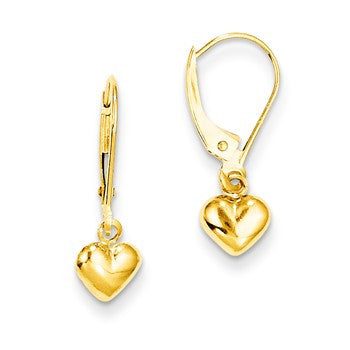 14k Yellow Gold Puffed Heart Drop Earrings