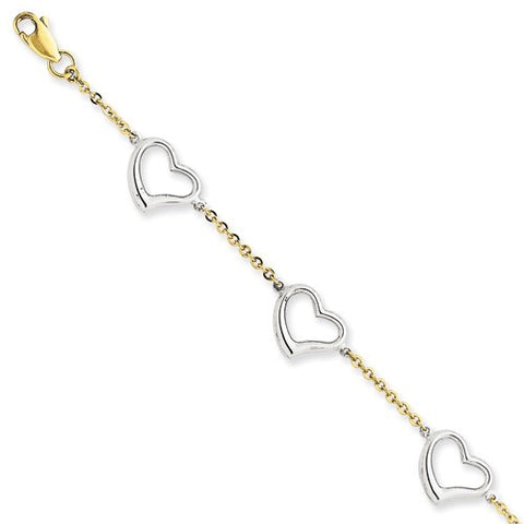 14K White and Yellow Gold Heart Bracelet