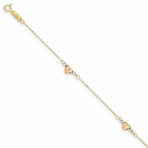 14K Tri-Color Gold Puffed Heart Bracelet