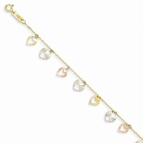 14K Tri-Color Gold Heart Bracelet