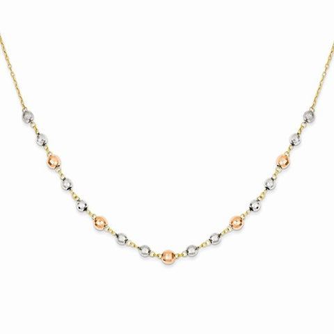 14K Tri-Color Gold Fancy Mirror Beaded Necklace