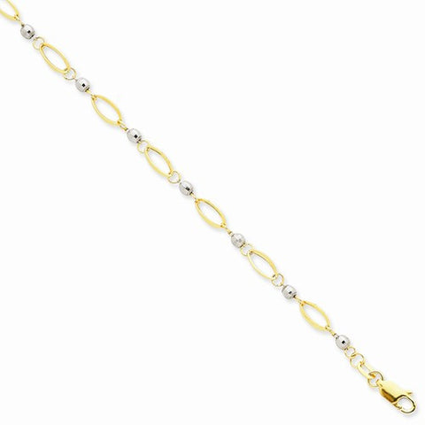 14K White and Yellow Gold Fancy Mirror Bead Bracel Bracelet