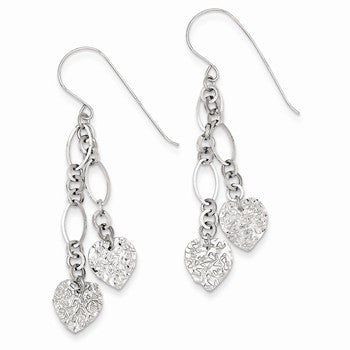 14k White Gold Dangle Heart Earrings