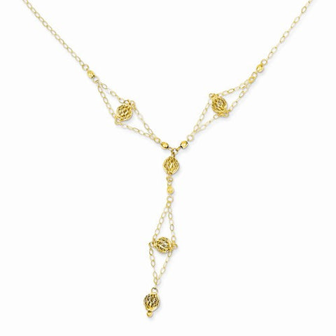 14K Yellow Gold Bead Lariat Necklace