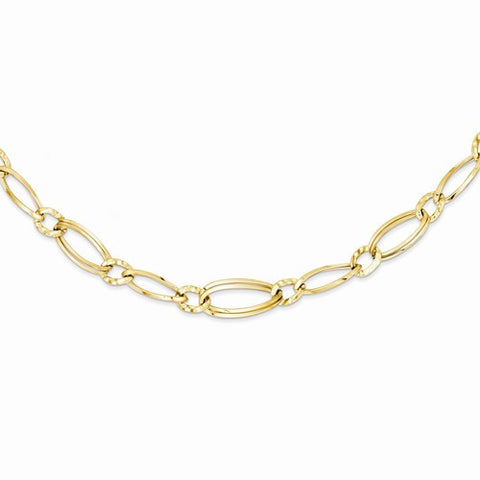 14K Yellow Gold Polished and Textured Hollow Necklace