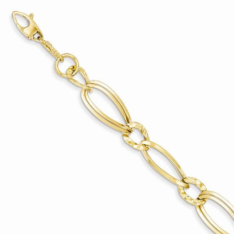 14K Yellow Gold Polished and Textured Hollow Bracelet
