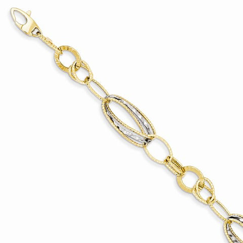 14K White and Yellow Gold Textured Hollow Bracelet