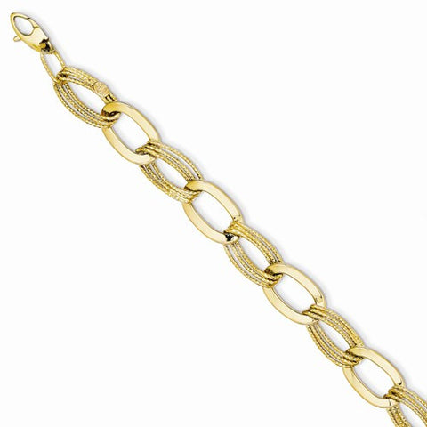 14K Yellow Gold Polished and Textured Hollow Bracelet