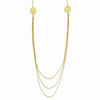14K Yellow Gold Layer Ropa Chain Texture Side Circles Necklace