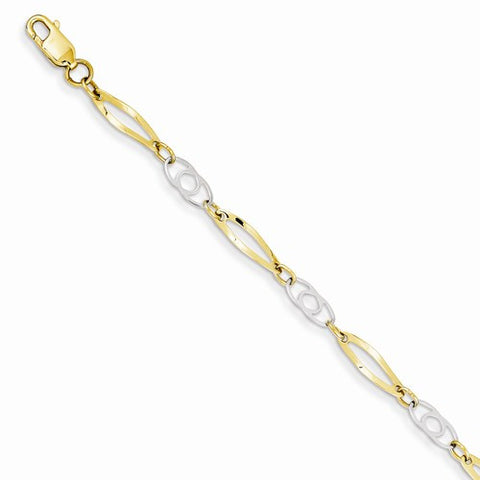 14K White and Yellow Gold Polished Fancy Link Bracelet