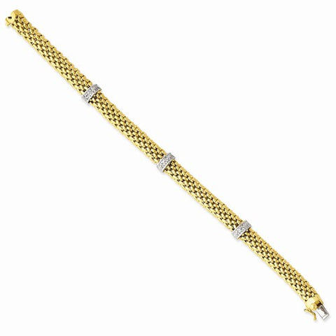 14K White & Yellow Gold Completed Polished Diamond & Mesh Bracelet