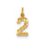 Casted Small Diamond Cut Number 2 Charm in 14k Yellow Gold
