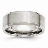 Stainless Steel Flat Beveled Edge 8mm Brushed and Polished Wedding Band