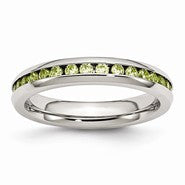Stainless Steel 4mm August Light Green CZ Ring