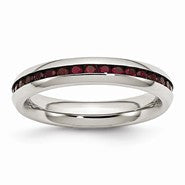 Stainless Steel 4mm January Dark Red CZ Ring