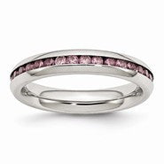 Stainless Steel 4mm June Pink CZ Ring