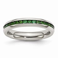 Stainless Steel 4mm May Green CZ Ring